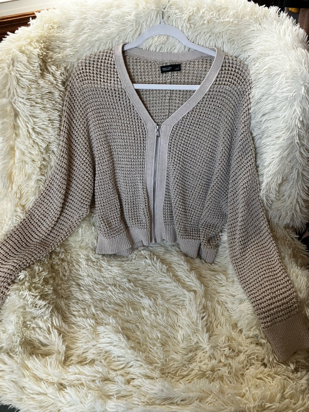 Simply Vera Vera Wang Taupe V-Neck Zip-Front Knit Sweater